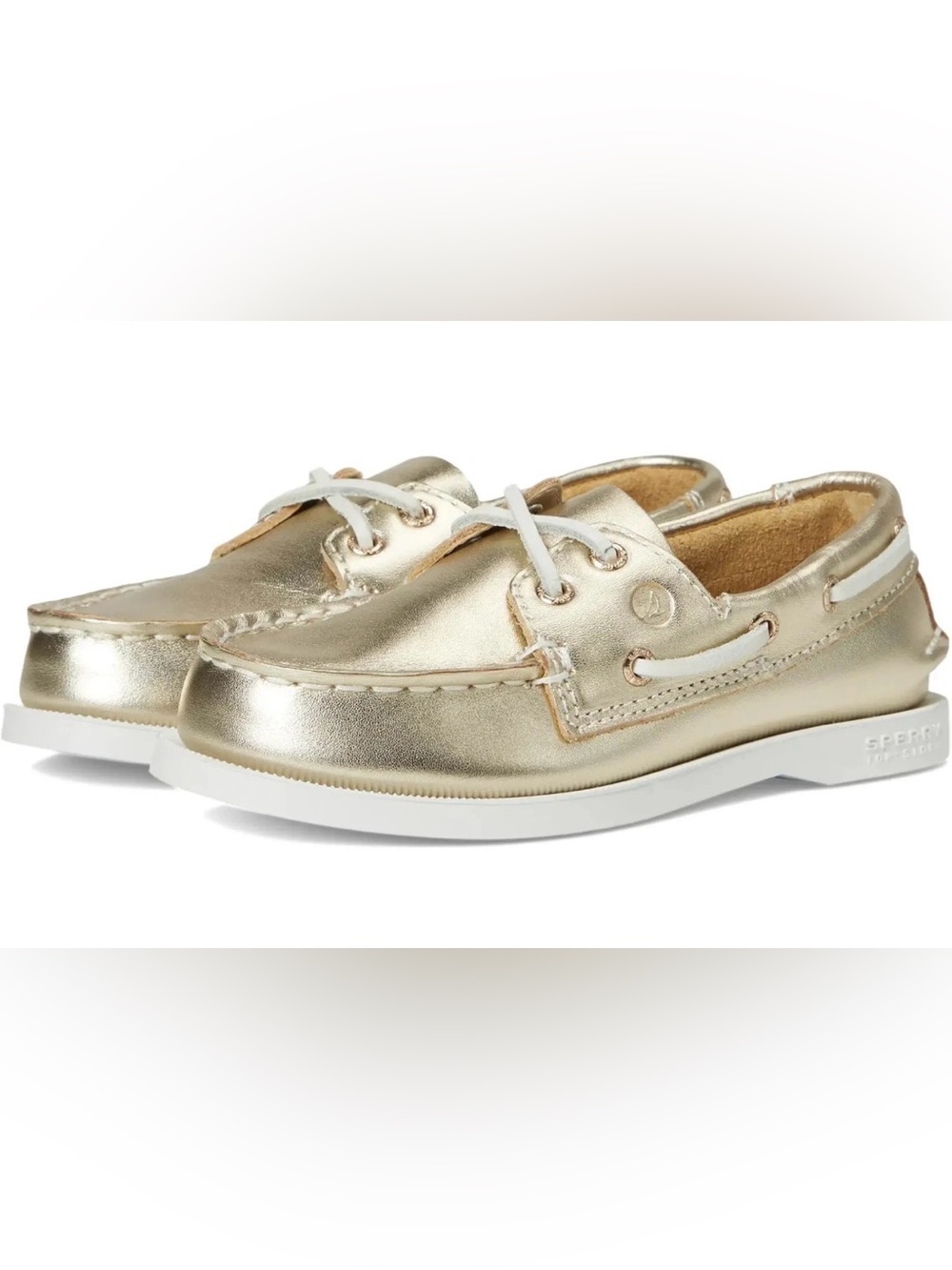 Sperry Kids Metallic Gold Boat Moccasins with White Soles